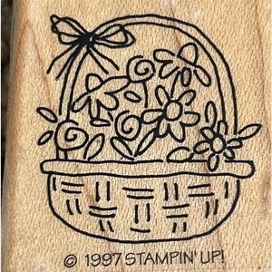 Rubber Stamp Stampin' Up! Woven Basket Of Flowers 1997 Wood Mount Rubber Stamp